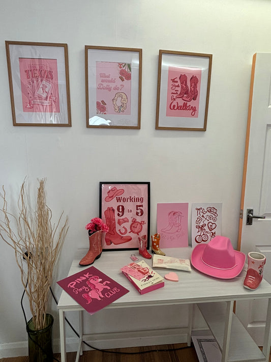 Cute Red Lucky Cowgirl Drawing Print